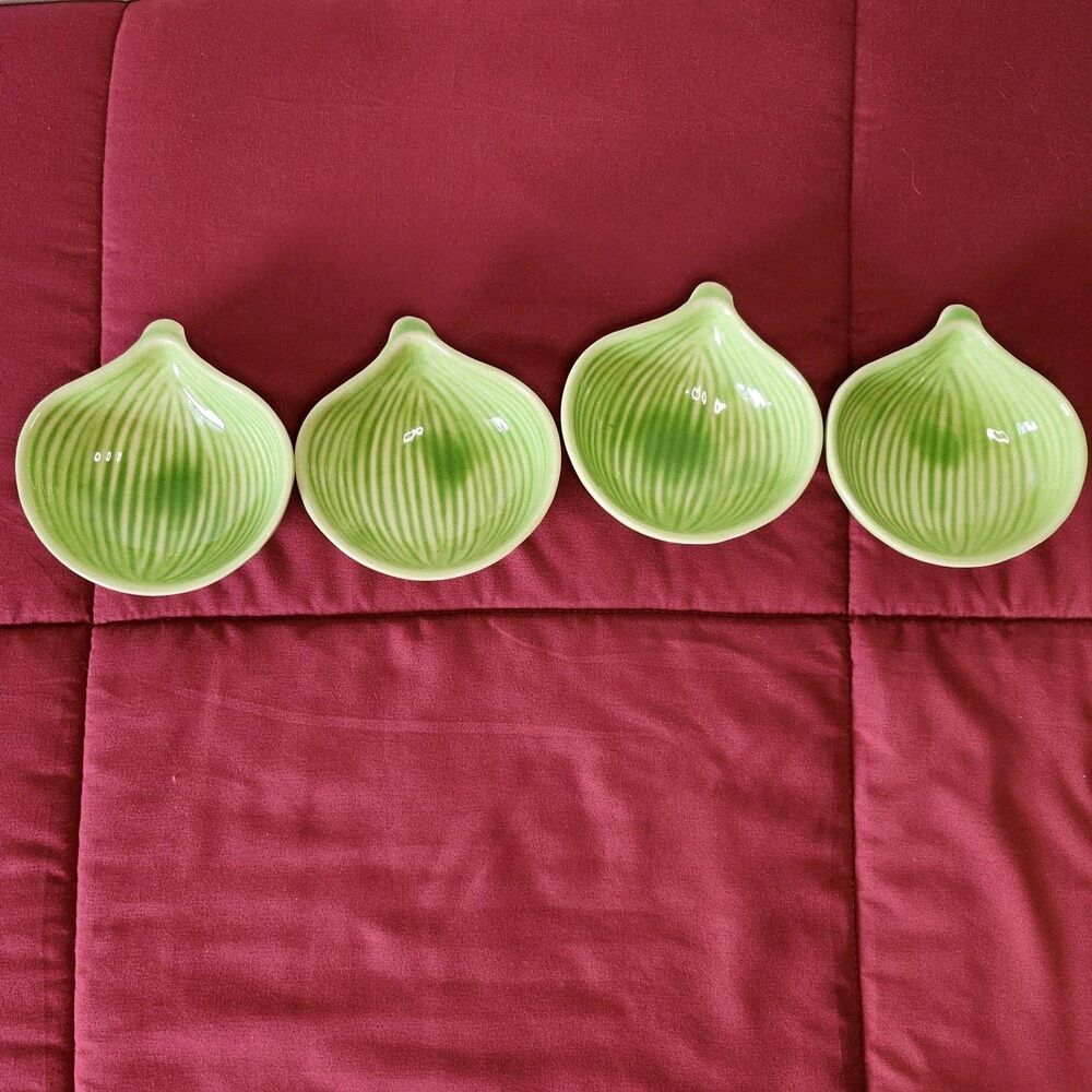 Garden Ridge Pottery Green Leaf Scalloped Ceramic Appetizer Dip Bowls Set of 4 - Picture 2 of 9
